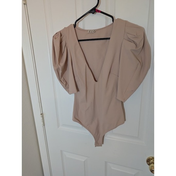Free People Va Va Voop Bodysuit Puff Sleeve Nude‎ Beige Size XS - Picture 2 of 6